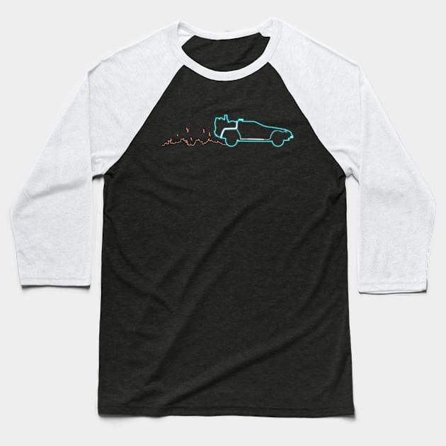 Neon DeLorean Baseball T-Shirt by WinterWolfDesign